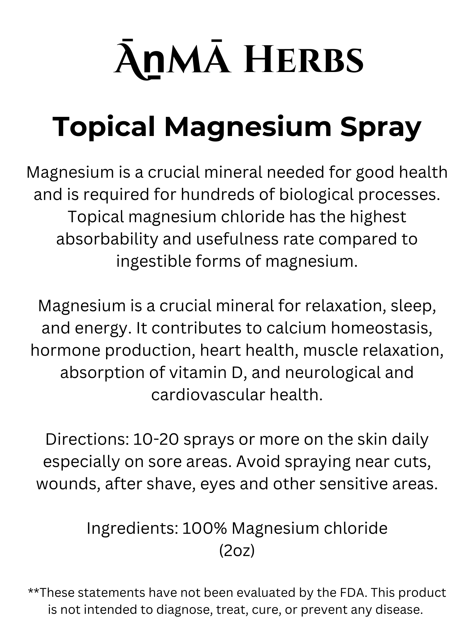 Topical Magnesium Spray